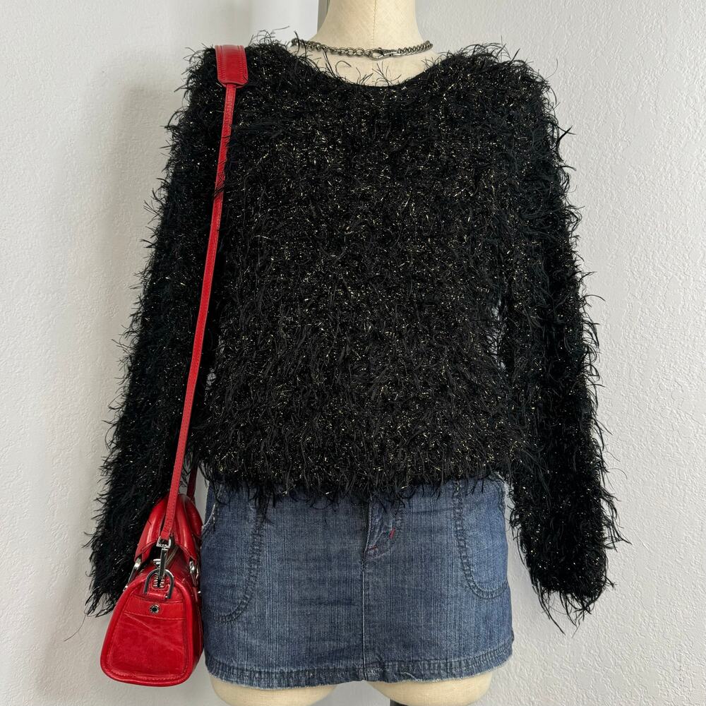 Vintage 80s/90s Fuzzy Black and Gold Tinsel Sweaters - Picture 3 of 6